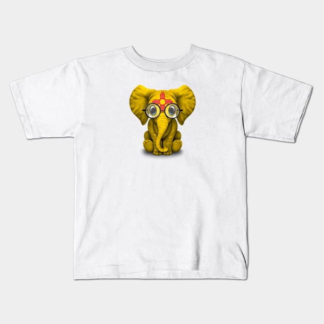 Baby Elephant with Glasses and New Mexico Flag Kids T-Shirt by jeffbartels